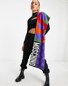 Разноцветный шарф с принтом и логотипом Moschino