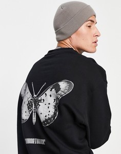 Oversized-свитшот черного цвета с принтом бабочки на спине ASOS DESIGN-Черный цвет