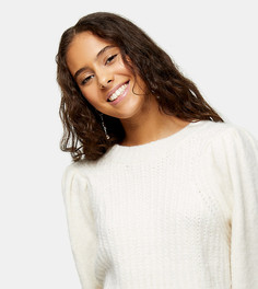Укороченный джемпер цвета слоновой кости со складками Topshop Petite-Белый