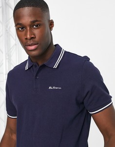Футболка-поло с двойной окантовкой Ben Sherman-Темно-синий
