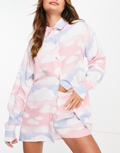 Розово-голубая рубашка из модала с принтом белых облаков ASOS DESIGN – Выбирай и Комбинируй-Разноцветный