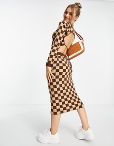 Бежевая юбка миди в шахматную клетку от комплекта Miss Selfridge-Розовый цвет