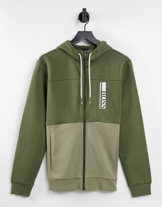 Худи на сквозной молнии в стиле колор блок BOSS Athleisure Saggy 1-Зеленый цвет