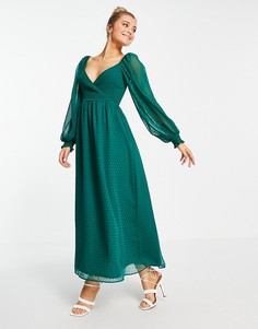 Зеленое платье макси из ткани добби с запахом и оборками ASOS DESIGN-Зеленый цвет