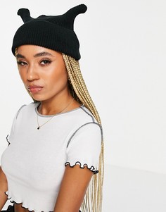 Черная шапка-бини в рубчик ASOS DESIGN-Черный цвет