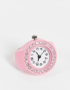 Розовые часы-кольцо со стразами DesignB London-Розовый цвет