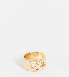 Широкое массивное кольцо золотистого цвета с резными звездами Reclaimed Vintage Inspired-Золотистый