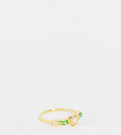 Кольцо из позолоченного стерлингового серебра с сердечком и камнями изумрудного цвета Reclaimed Vintage Inspired-Серебряный