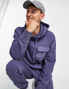 Темно-синий oversized-худи с карманом карго от комплекта Topman