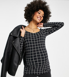 Черный трикотажный топ в клетку Mamalicious Maternity-Черный цвет Mama.Licious
