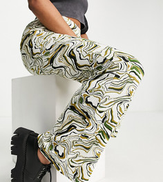 Эксклюзивные расклешенные брюки в стиле 70-х с зеленым мраморным принтом Only-Разноцветный