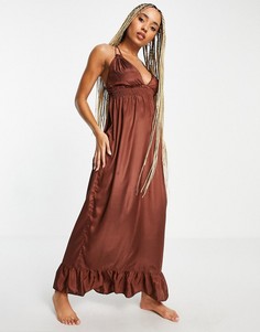 Ярусное пляжное платье макси зауженного кроя шоколадно-коричневого цвета с завязкой ASOS DESIGN-Коричневый цвет