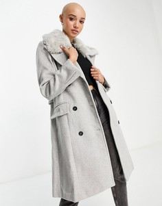 Серое пальто с воротником из искусственного меха Forever New-Серый