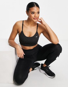 Черный бюстгальтер с блестками и леопардовым принтом Nike Training Dri-FIT Indy-Черный цвет