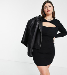 Черное платье мини в рубчик с перекрутом ASOS DESIGN Curve-Черный цвет
