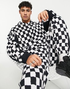 Черно-белый oversized-худи в шахматную клетку от комплекта Topman-Черный цвет