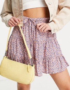 Розовая юбка с цветочным принтом, завышенной талией и оборками от комплекта Pieces Mella-Разноцветный