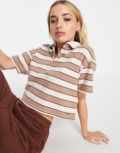 Укороченная футболка-поло в коричневую полоску Hollister-Коричневый цвет