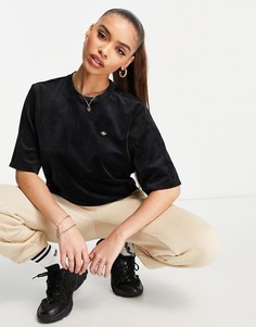 Черная велюровая футболка adidas Originals-Черный цвет