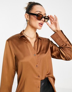 Коричневая атласная юбка в стиле oversized Extro & Vert-Коричневый цвет
