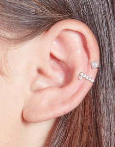 Посеребренные серьги-каффы со стразами With Bling-Серебряный