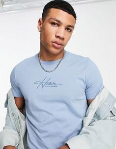 Голубая футболка с логотипом Hollister-Голубой
