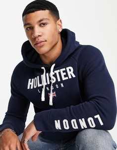 Худи темно-синего цвета из флиса с логотипом Hollister-Темно-синий