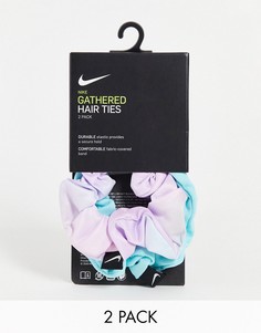 Набор из 2 резинок для волос с принтом тай-дай и голубого цвета Nike-Голубой