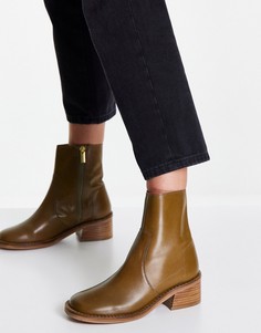 Кожаные ботинки без застежек цвета хаки ASOS DESIGN Riviera-Зеленый цвет