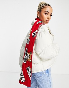 Красный шарф с принтом плюшевых мишек и логотипом Moschino