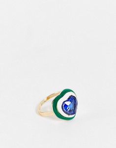Кольцо с сердечком с кристаллом и эмалью зеленого цвета DesignB London-Зеленый цвет