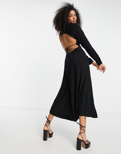 Черное платье-рубашка миди с вырезом на спине ASOS DESIGN-Черный цвет