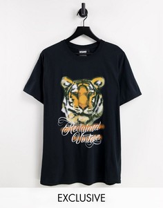 Oversized-футболка в стиле унисекс с аэрографикой с тигром в стиле 2000-х Reclaimed Vintage Inspired-Черный цвет