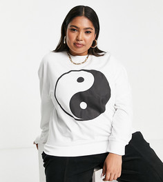 Свитшот с черным принтом инь-ян ASOS DESIGN Curve-Белый