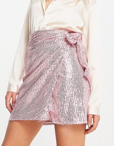 Мини-юбка с запахом и пайетками цвета розового золота (от комплекта) Style Cheat-Золотистый