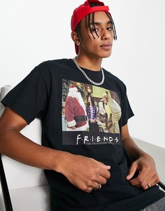 Черная oversized-футболка с новогодним принтом «Друзья» Topman-Черный цвет