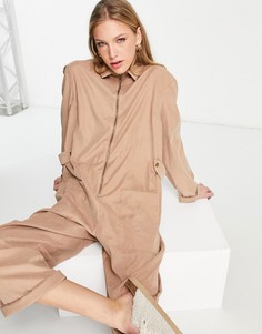 Светло-бежевый комбинезон из вискозы купро свободного кроя ASOS DESIGN-Светло-бежевый цвет