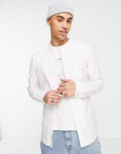 Белая оксфордская рубашка зауженного кроя из эластичной ткани с длинными рукавами и воротником-стойкой Topman-Белый
