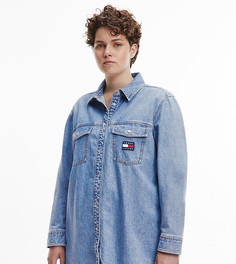 Выбеленная сине-голубая рубашка из денима с логотипом-флагом Tommy Jeans Plus-Голубой