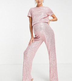 Брюки цвета розового золота с широкими штанинами и пайетками Jaded Rose Maternity-Золотистый