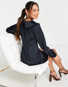 Темно-синее приталенное платье мини с oversized-воротником Trendyol-Черный цвет