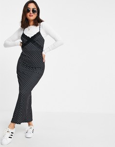 Платье макси «2-в-1» с кружевной отделкой в горошек ASOS DESIGN-Multi
