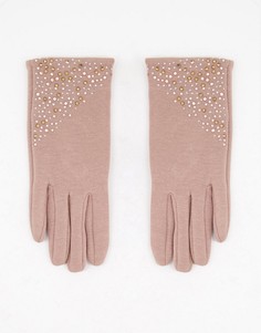Бежевые перчатки с отделкой стразами Boardmans-Светло-бежевый цвет