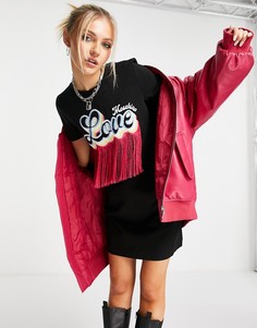 Черное платье-футболка с бахромой и логотипом Love Moschino-Черный цвет