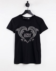 Черная футболка с логотипом и принтом дельфинов Love Moschino-Черный цвет