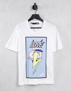 Белая футболка с графичным светящимся логотипом Love Moschino-Белый