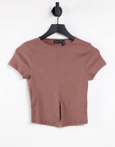 Коричневый топ с разрезом спереди и короткими рукавами ASOS DESIGN Hourglass-Коричневый цвет