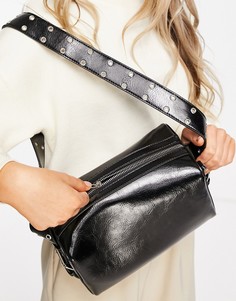 Черная лакированная сумка прямоугольной формы с заклепками на ремешке Glamorous-Черный цвет