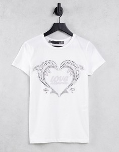 Белая футболка с логотипом и принтом дельфинов Love Moschino-Белый