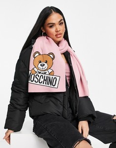 Розовый шарф с плюшевым мишкой и логотипом Moschino-Розовый цвет